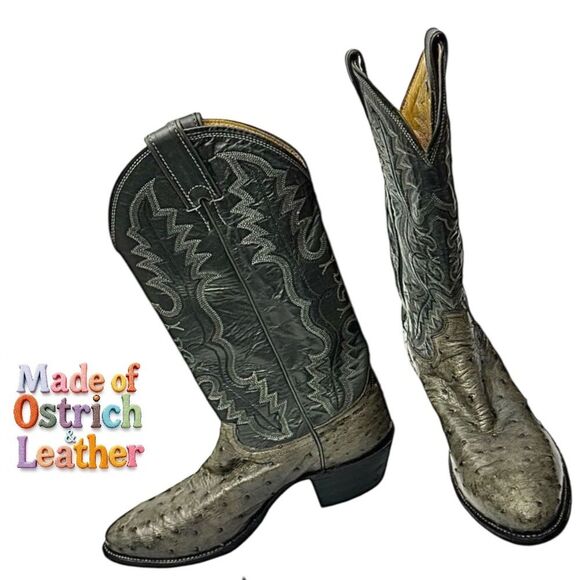 Justin Boots #8936 Men’s Cowboy Boots Antique Grey Ostrich Leather Size 8D - Picture 6 of 12